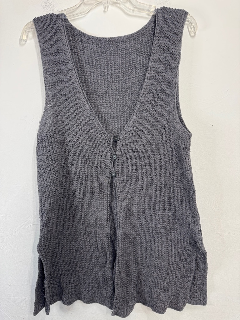 Gray Knit Sleeveless Button Front Vest NO SIZE TAG Neutral Minimalist